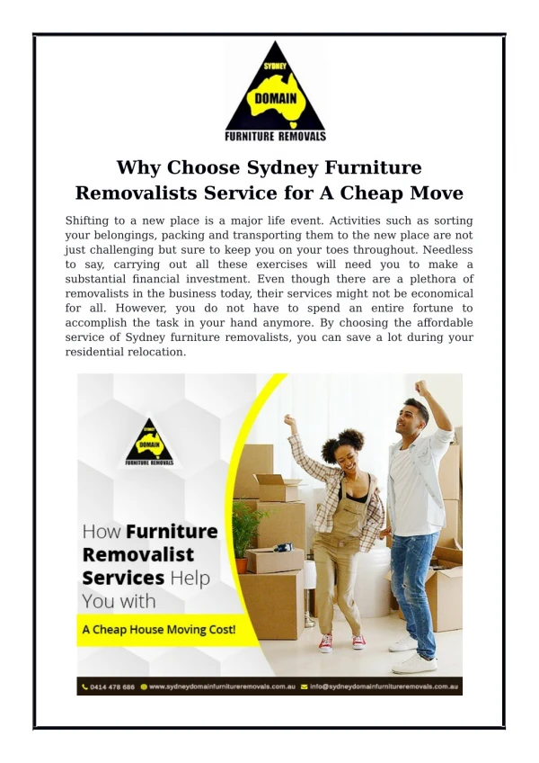 Why Choose Sydney Furniture Removalists Service for A Cheap Move