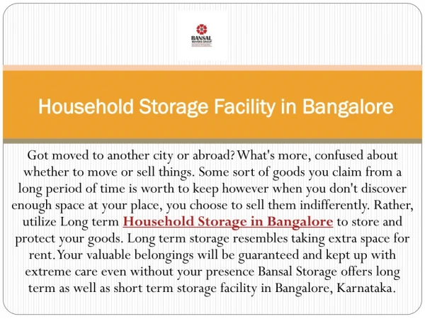 Household Storage Facility in Bangalore