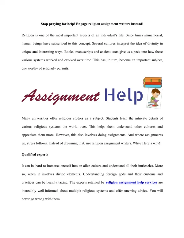 Stop praying for help! Engage religion assignment writers instead!