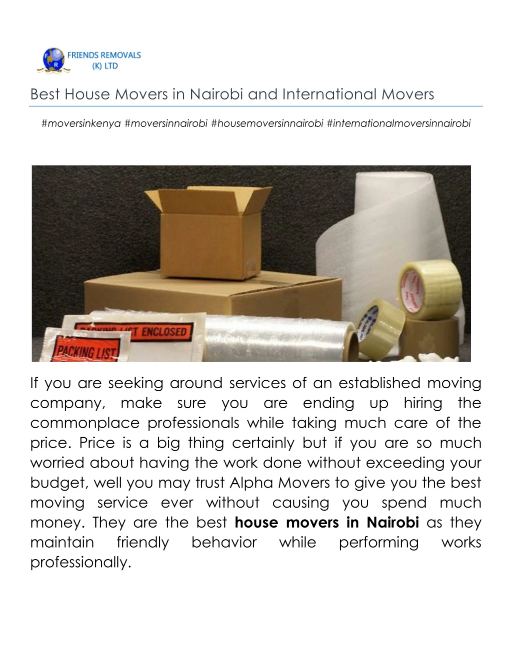 best house movers in nairobi and international