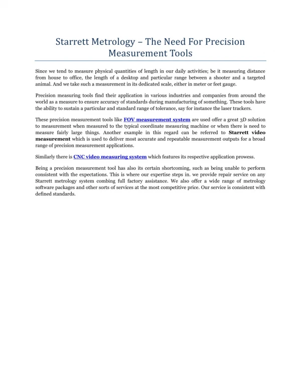 Starrett Metrology – The Need For Precision Measurement Tools