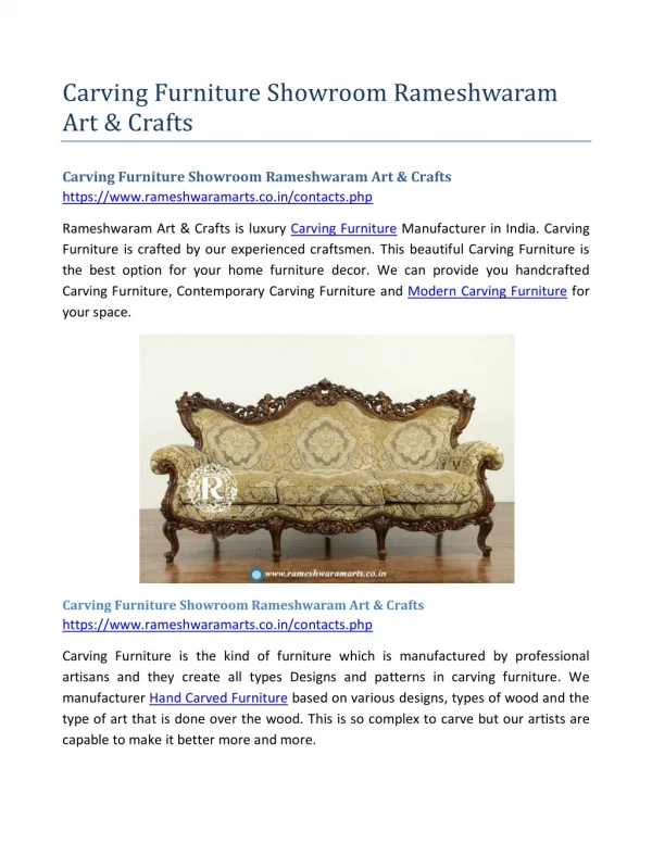 Carving Furniture Showroom Rameshwaram Art & Crafts
