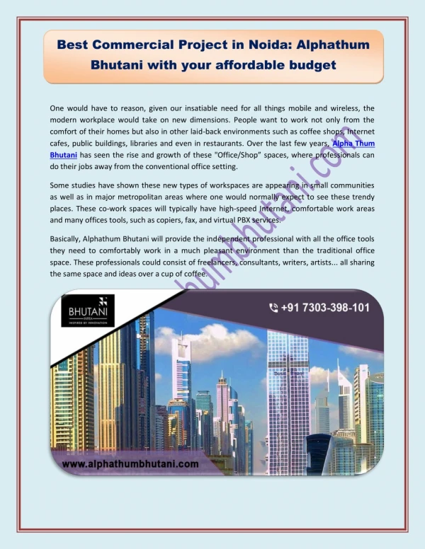 Best Commercial Project in Noida: Alphathum Bhutani with your affordable budget