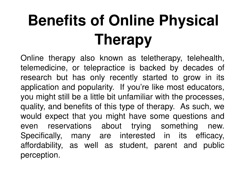 benefits of online physical therapy