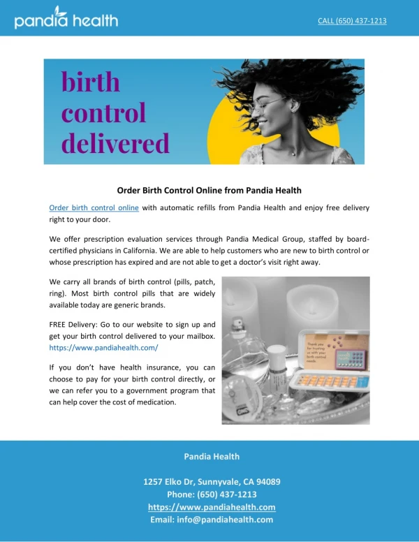 Order Birth Control Online from Pandia Health