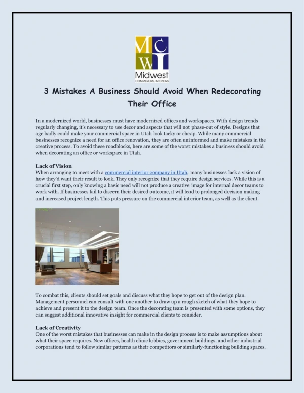 3 Mistakes A Business Should Avoid When Redecorating Their Office