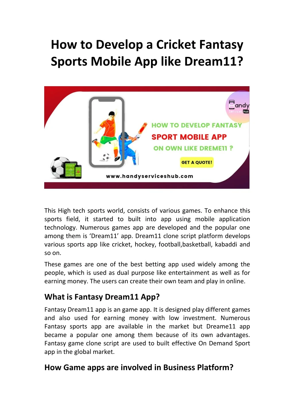 how to develop a cricket fantasy sports mobile