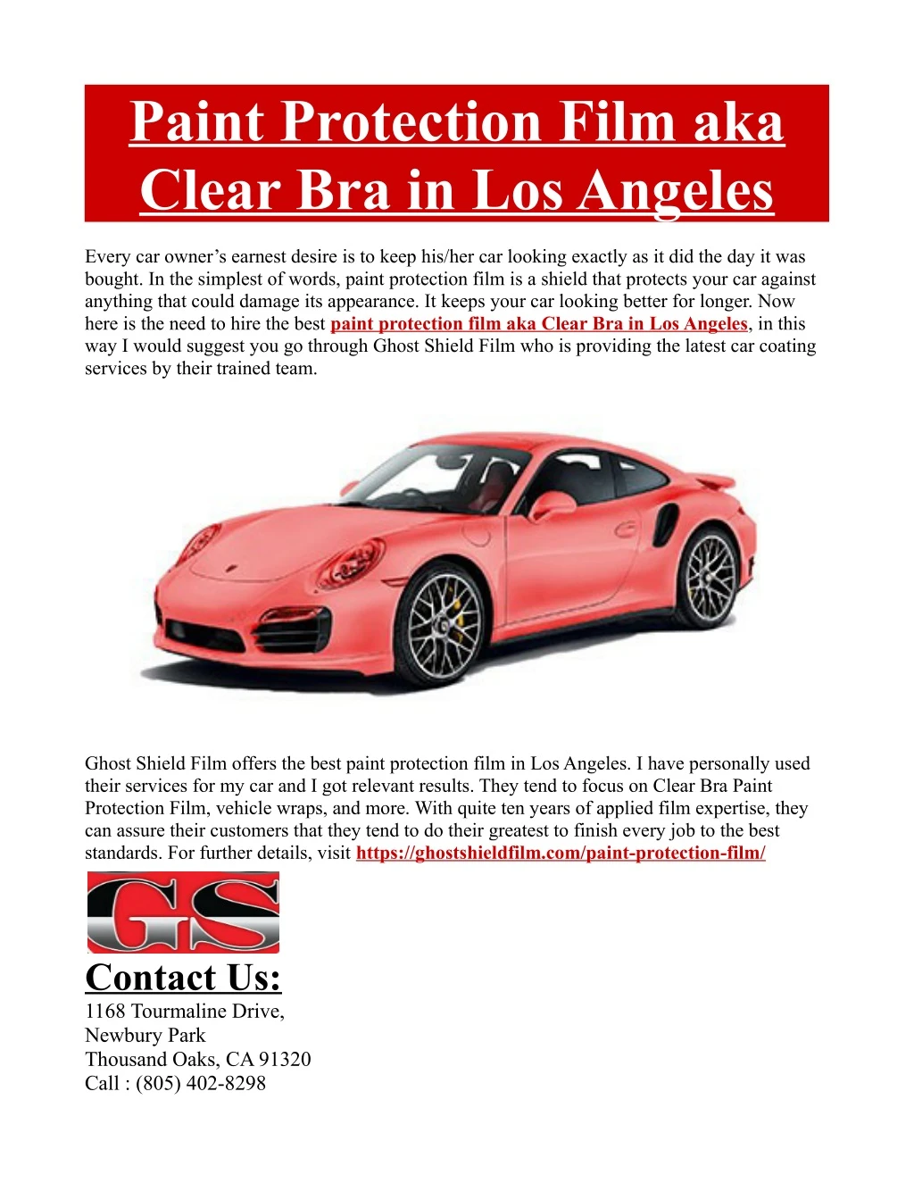 paint protection film aka clear bra in los angeles