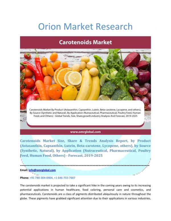 Carotenoids Market: Industry Growth, Size, Share and Forecast 2019-2025