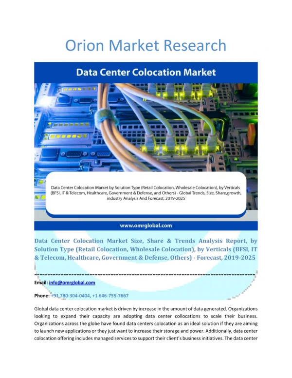 Data Center Colocation Market: Industry Growth, Size, Share and Forecast 2019-2025