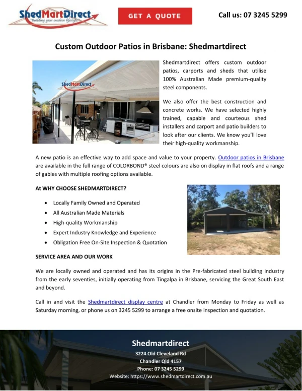 Custom Outdoor Patios in Brisbane: Shedmartdirect