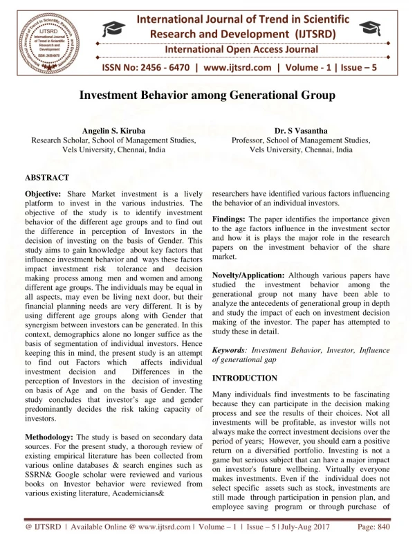 Investment Behavior Among Generational Group