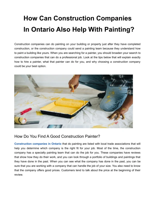 How Can Construction Companies In Ontario Also Help With Painting?