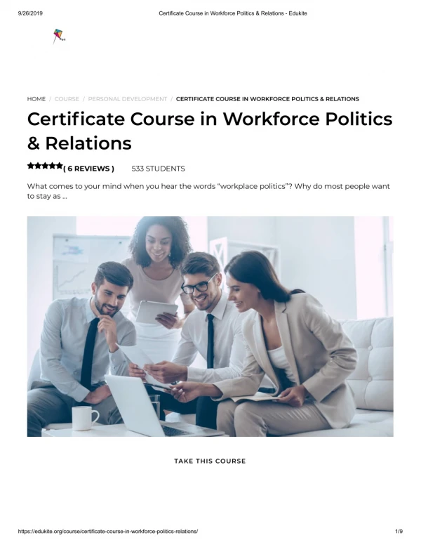 Certificate Course in Workforce Politics & Relations - Edukite