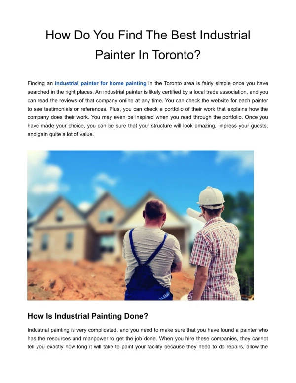 How Do You Find The Best Industrial Painter In Toronto?