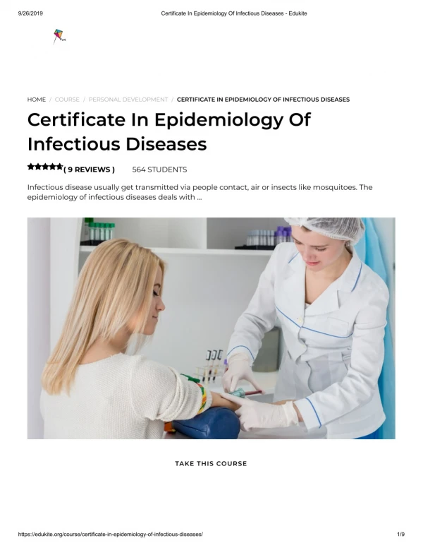 Certificate In Epidemiology Of Infectious Diseases - Edukite