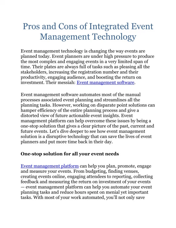 Pros and Cons of Integrated Event Management Technology