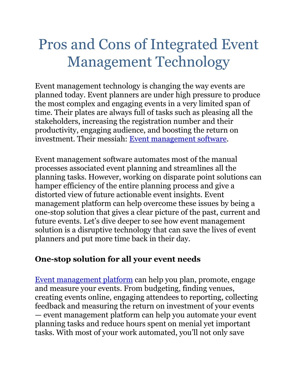 pros and cons of integrated event management