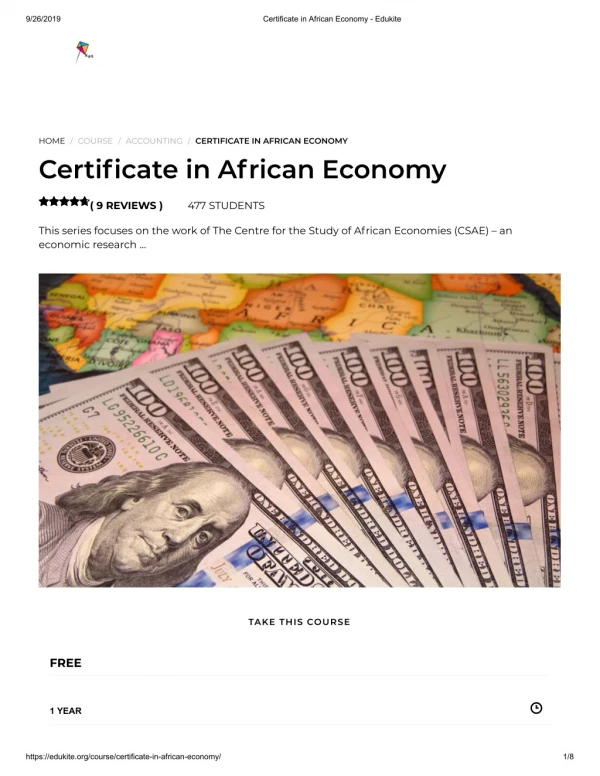 Certificate in African Economy - Edukite