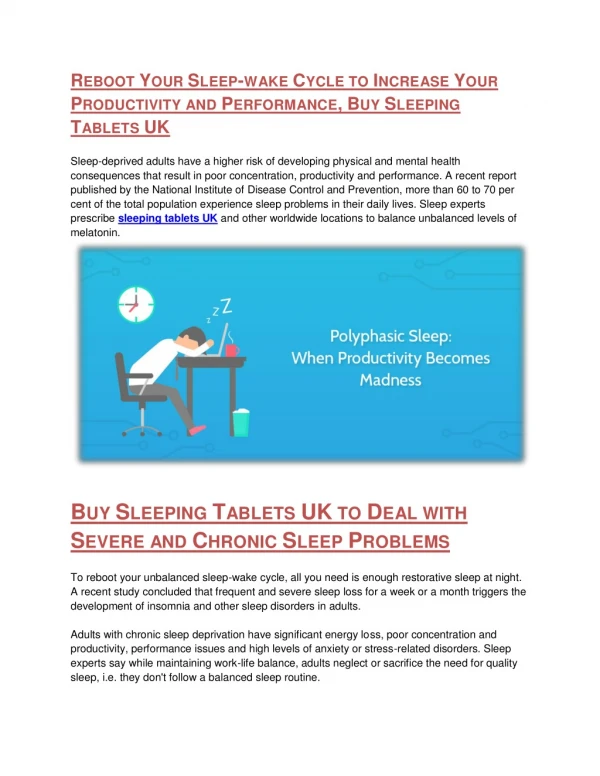 REBOOT YOUR SLEEP-WAKE CYCLE TO INCREASE YOUR PRODUCTIVITY AND PERFORMANCE, BUY SLEEPING TABLETS UK