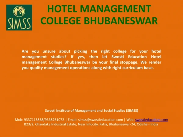 Hotel Management College Bhubaneswar