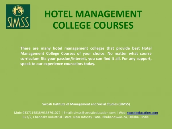 Hotel Management College Courses
