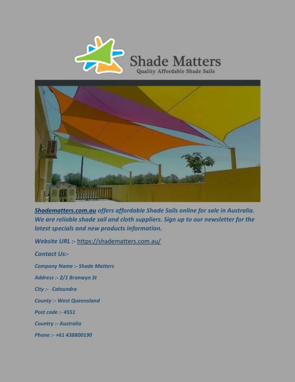 Shade Sails Online for Sale in Australia - Shadematters.com.au