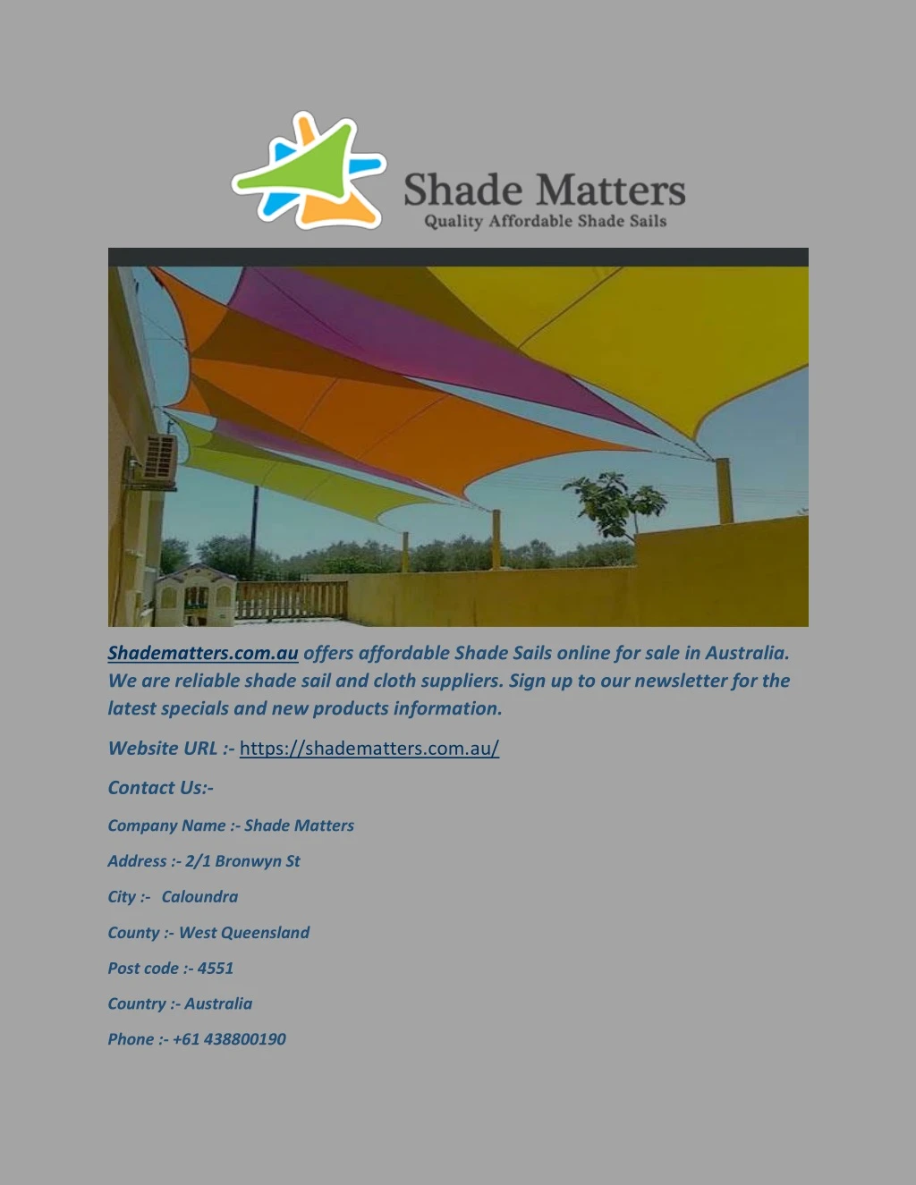 shadematters com au offers affordable shade sails