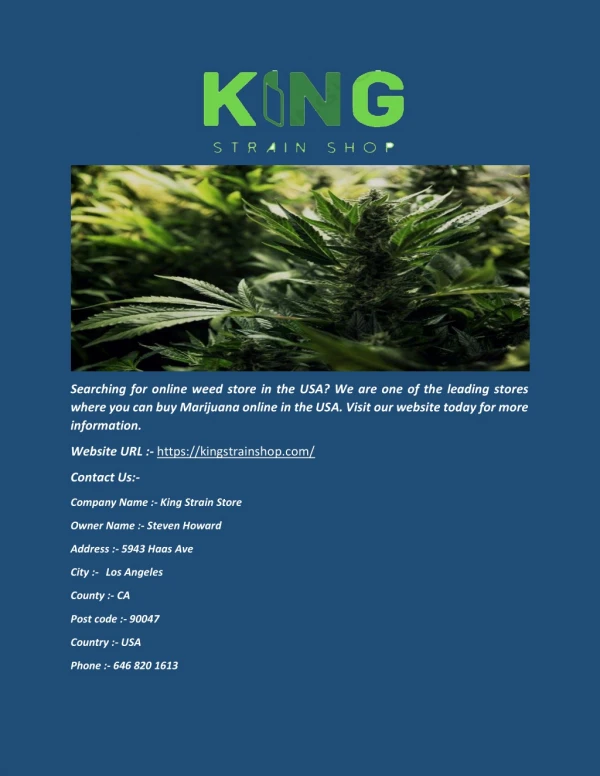 Online Weed Store in the Usa - Kingstrainshop.com