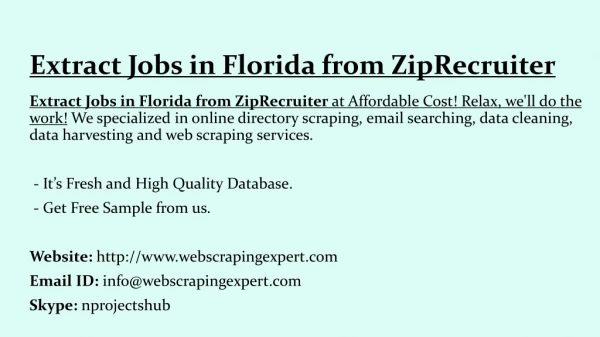 Extract Jobs in Florida from ZipRecruiter
