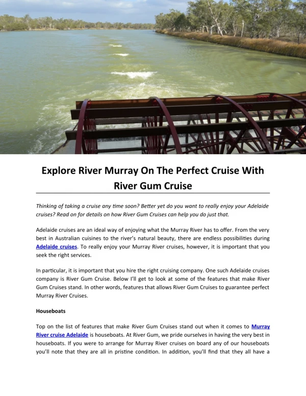 Explore River Murray On The Perfect Cruise With River Gum Cruise