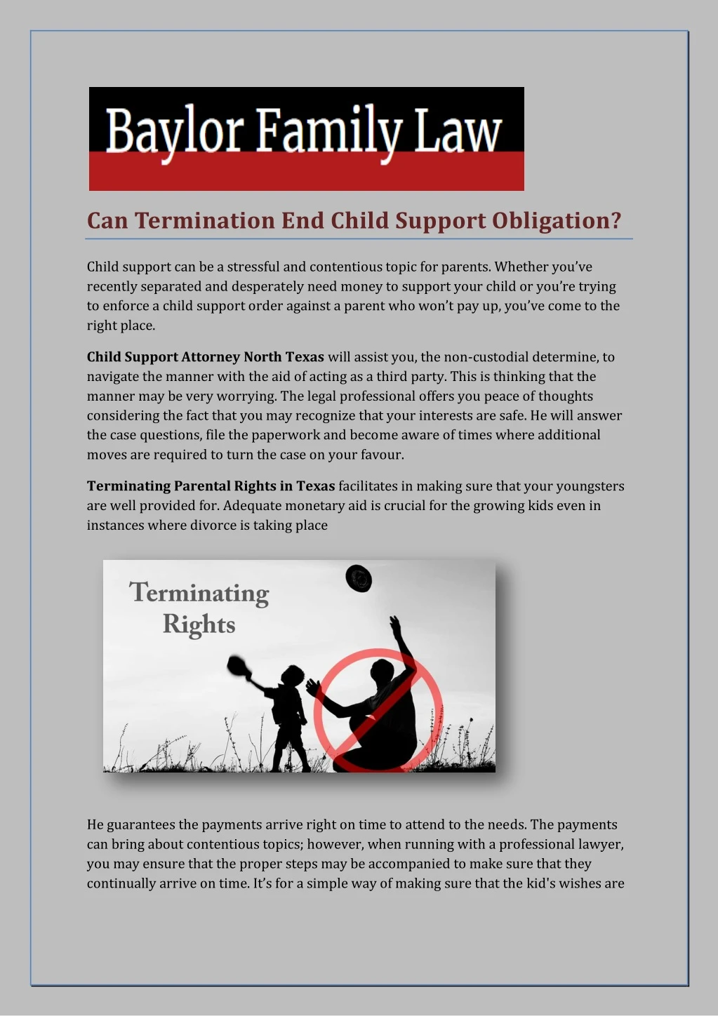 can termination end child support obligation