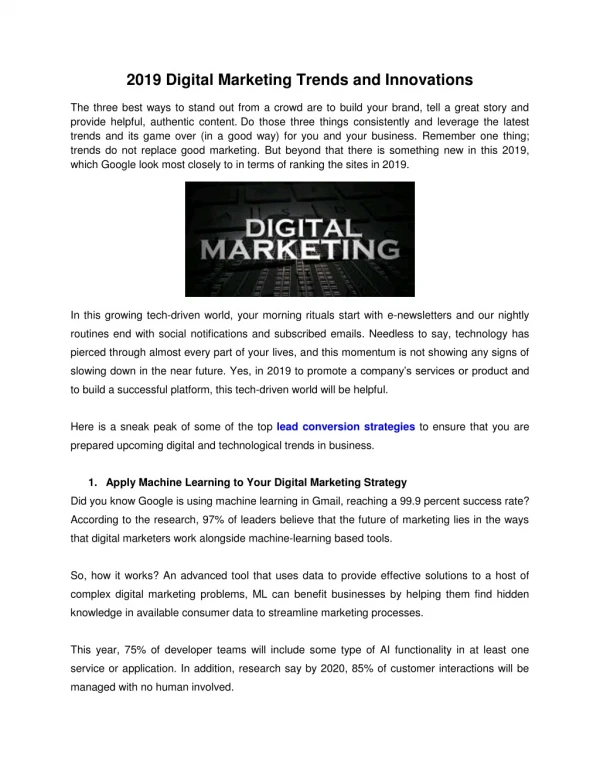 2019 Digital Marketing Ideas, Trends and Innovations