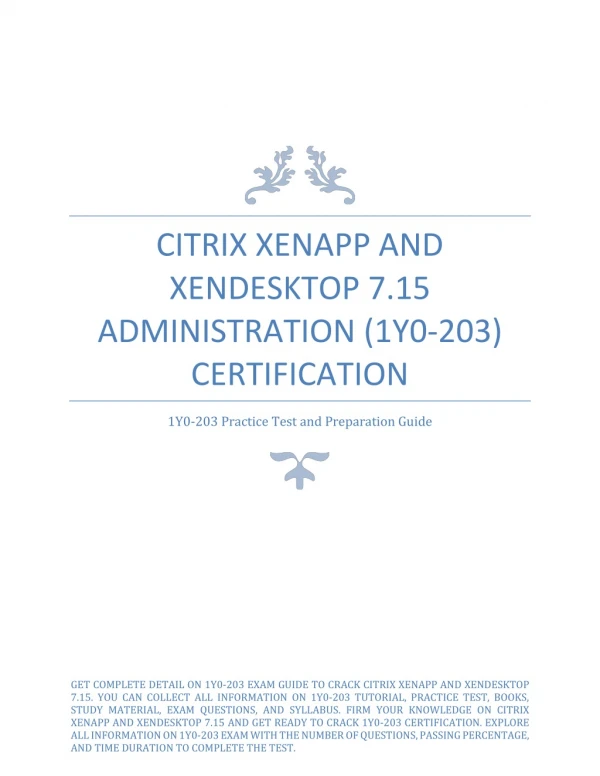 Citrix XenApp and XenDesktop 7.15 Administration (1Y0-203) Certification | PDF