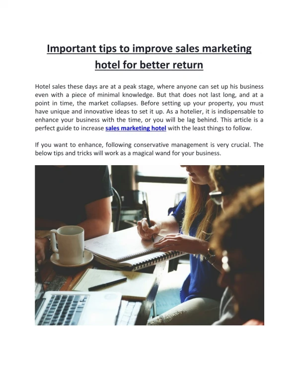 Important tips to improve sales marketing hotel for better return