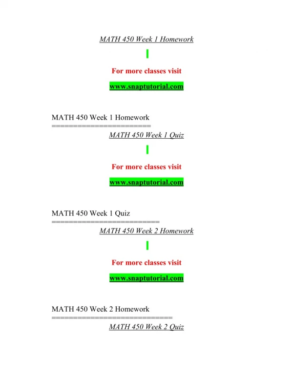 MATH 450 Success Begins / snaptutorial.com