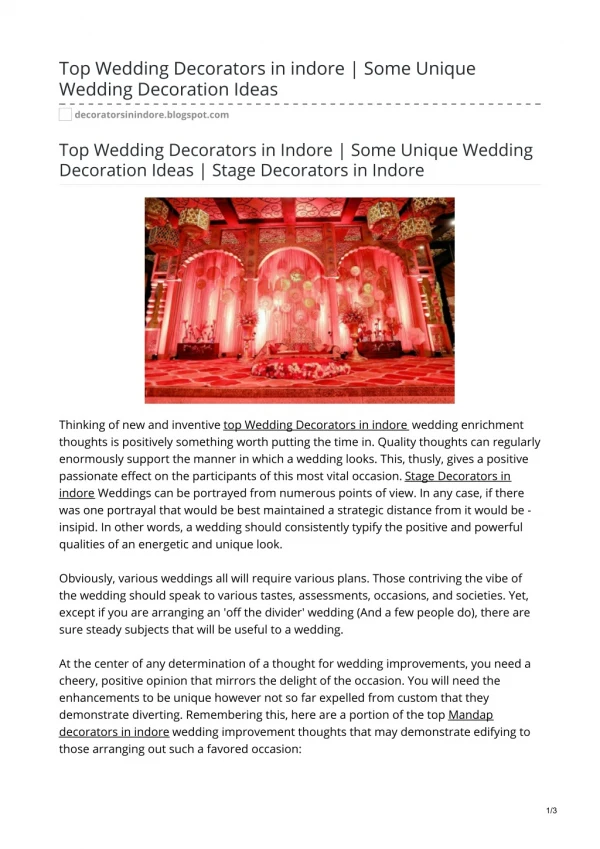Top Wedding Decorators in indore