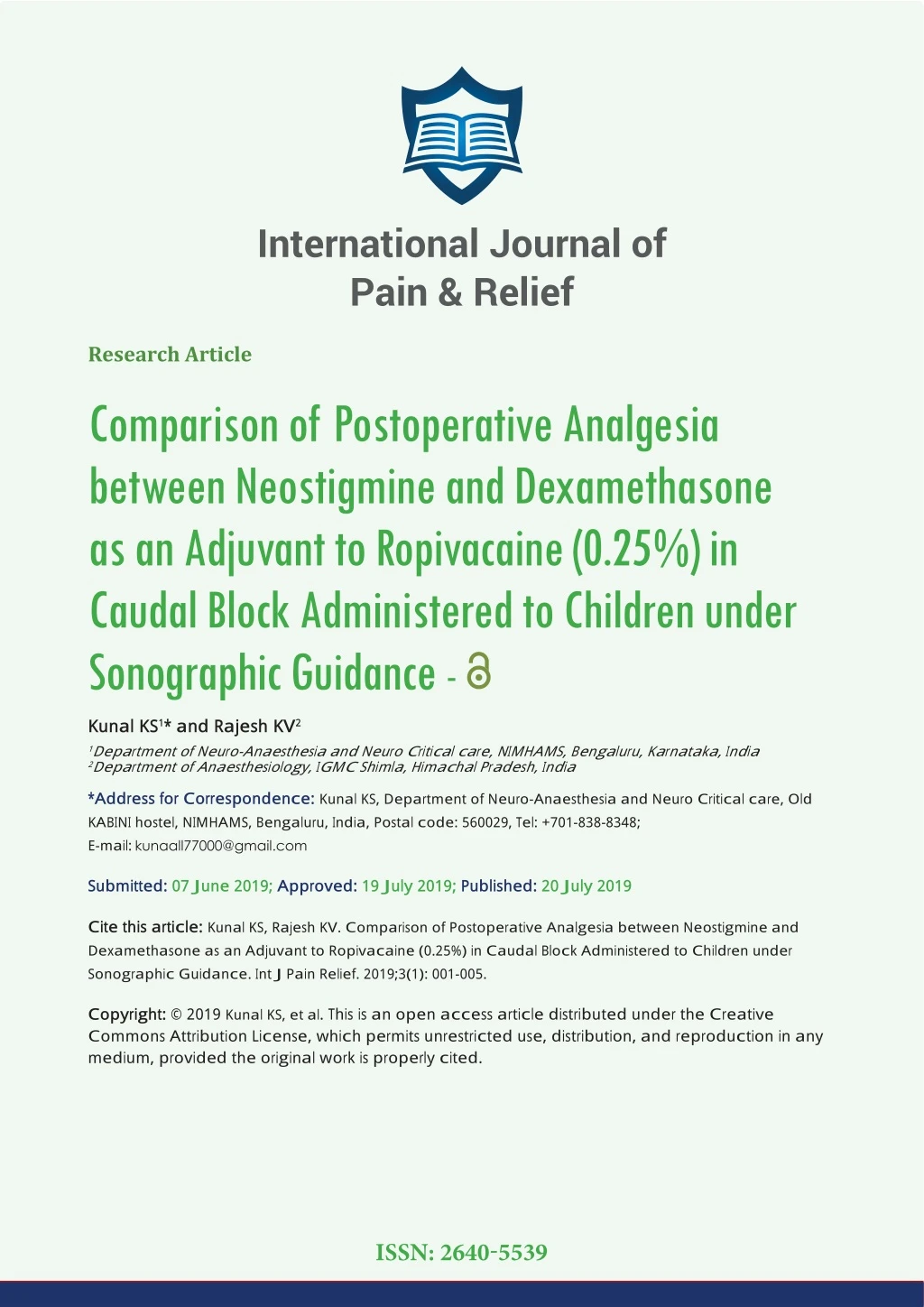 international journal of pain relief