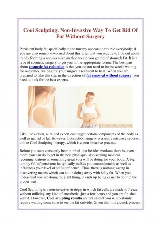 Cool Sculpting Non-Invasive Way To Get Rid Of Fat Without Surgery