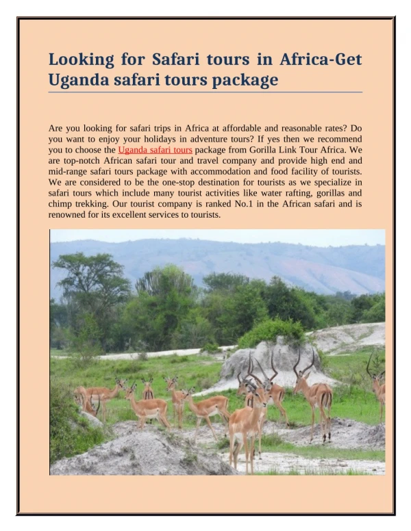 Looking for Safari tours in Africa-Get Uganda safari tours package