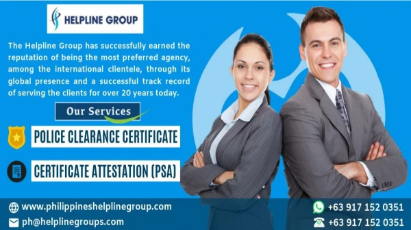 Get Police Clearance Certificate and Certificate Attestation Services in Philippines...