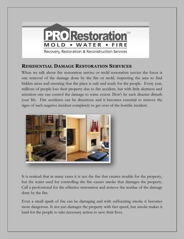Recovery, Restoration and Reconstruction Services.