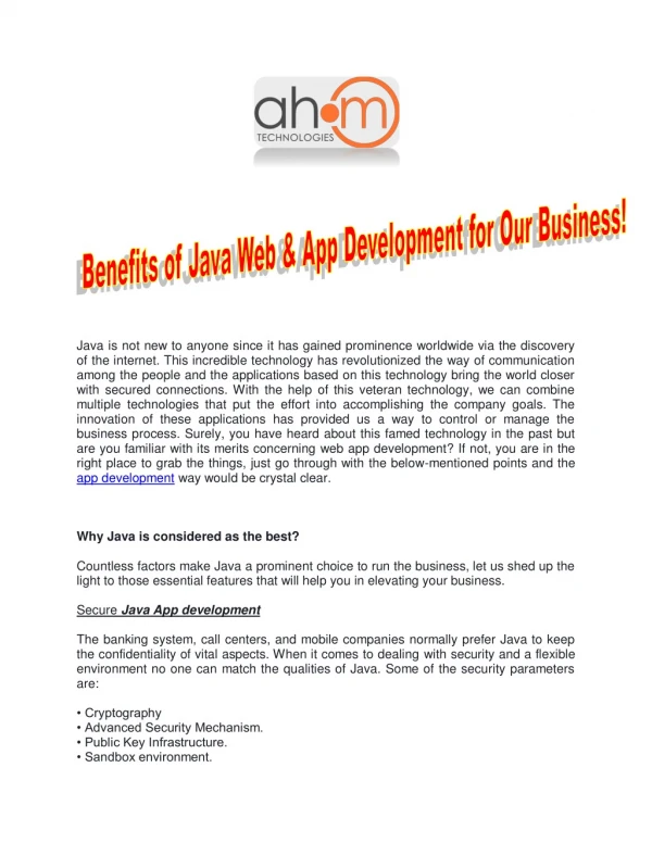 Benefits of Java Web & App Development for Our Business!