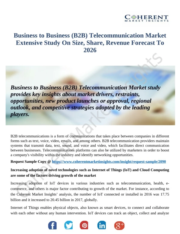 Business to Business (B2B) Telecommunication Market Size Development Trends, Competitive Landscape And Key Regions 2026