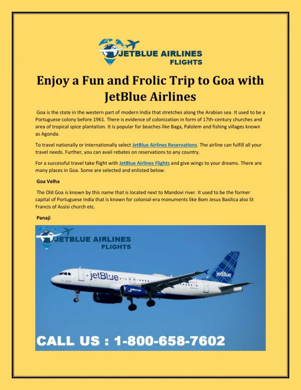 Enjoy a Fun and Frolic Trip to Goa with JetBlue Airlines