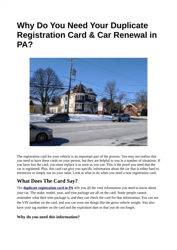 Why Do You Need Your Duplicate Registration Card & Car Renewal in PA?