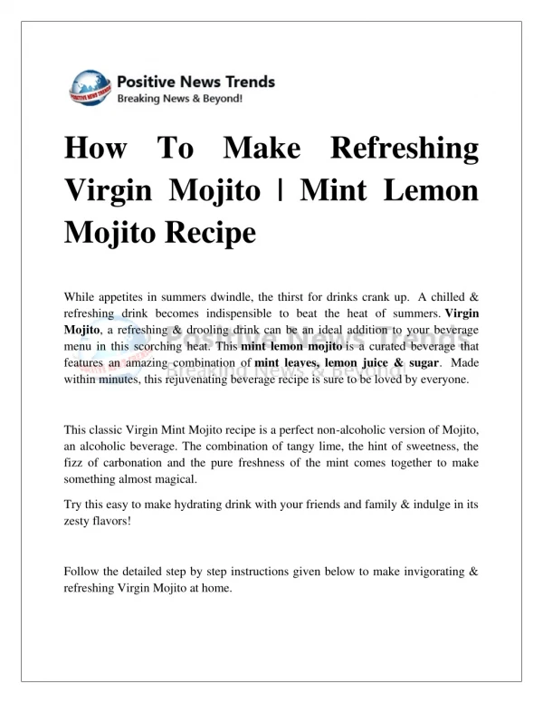How To Make Easy Virgin Mojito Recipe - Virgin Cocktail Recipe