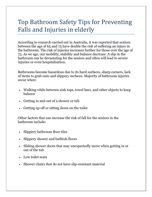 Top Bathroom Safety Tips for Preventing Falls and Injuries in elderly