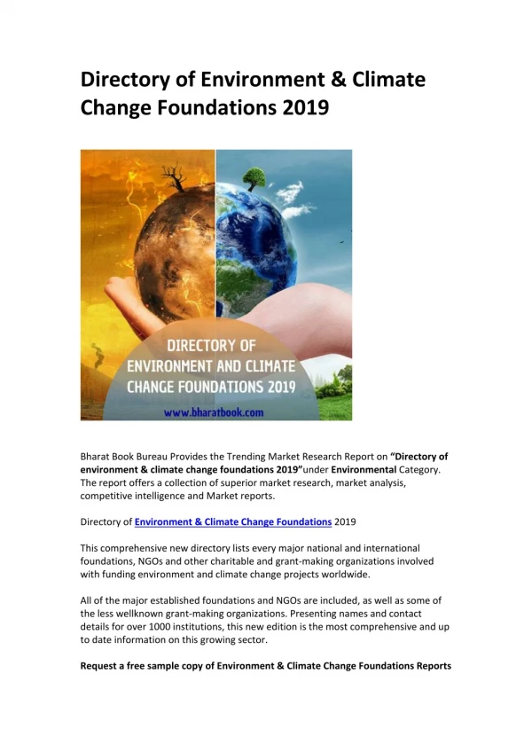 Directory of Environment & Climate Change Foundations 2019