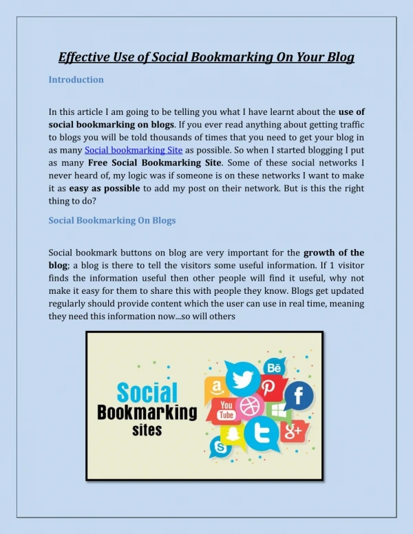 Effective Use of Social Bookmarking On Your Blog